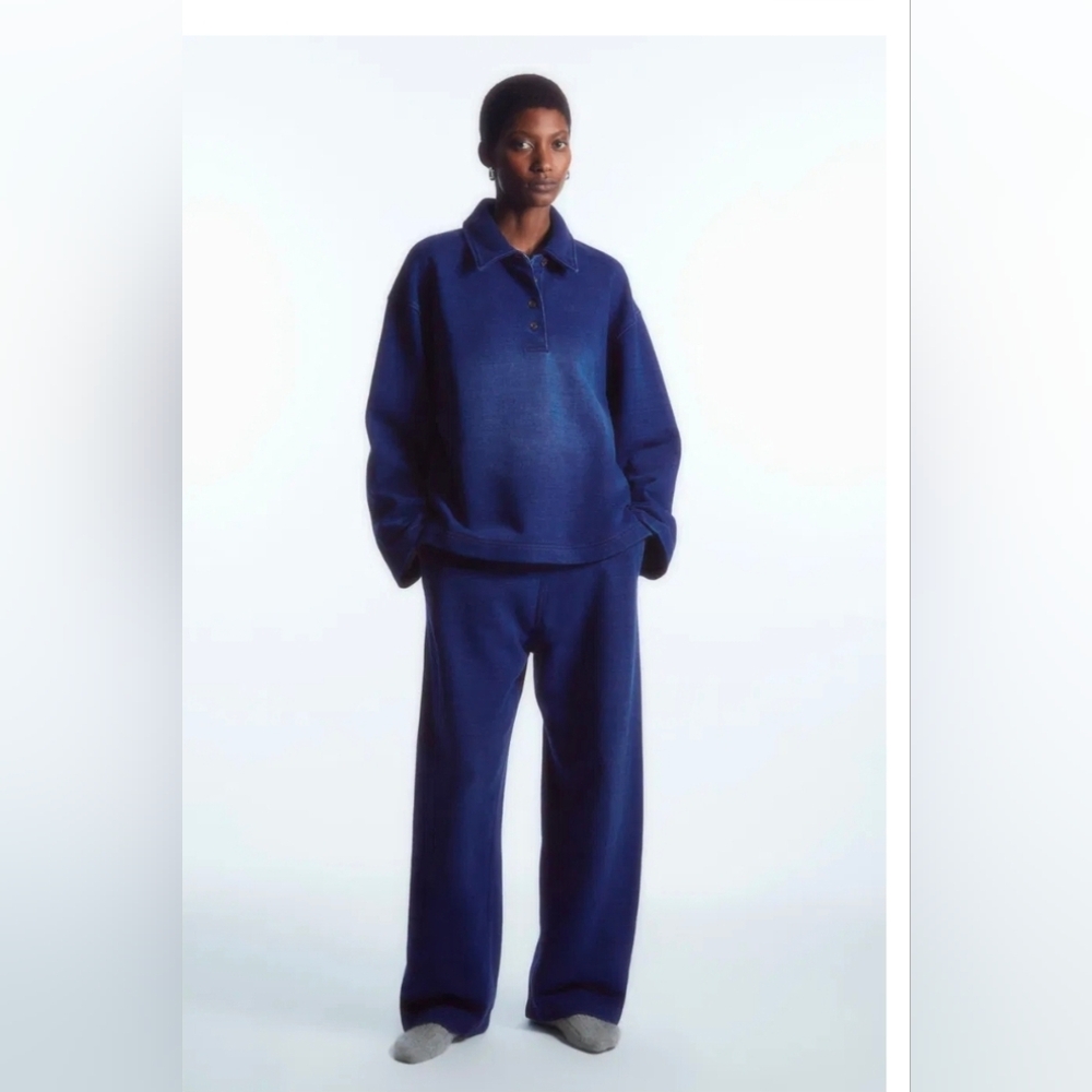 COS 100% Cotton Blue Polo Sweatshirt And Sweatpants Lounge Set Size M